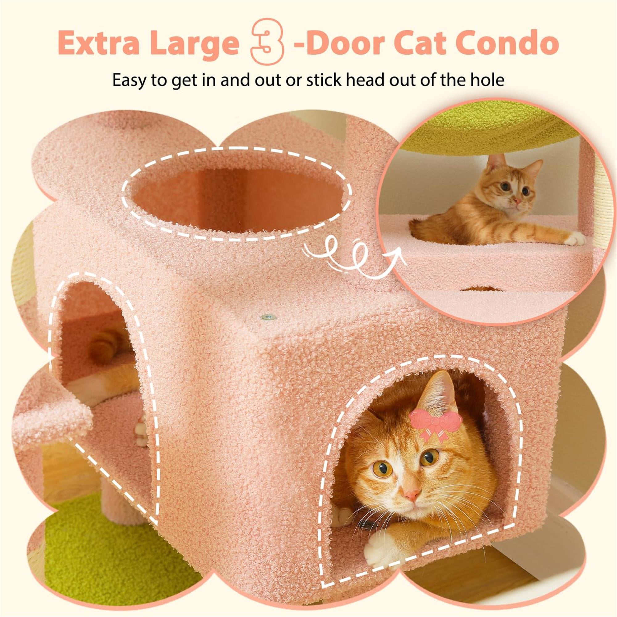 Pefilos 72" Cat Tree Tower for Large Cats, Indoor Cat Condo with Sisal-Covered Scratching Posts and Pads, 2 Padded Perch, Pink Pefilos 72" Cat Tree Tower for Large Cats, Indoor Cat Condo with Sisal-Covered Scratching Posts and Pads, 2 Padded Perch, Pink