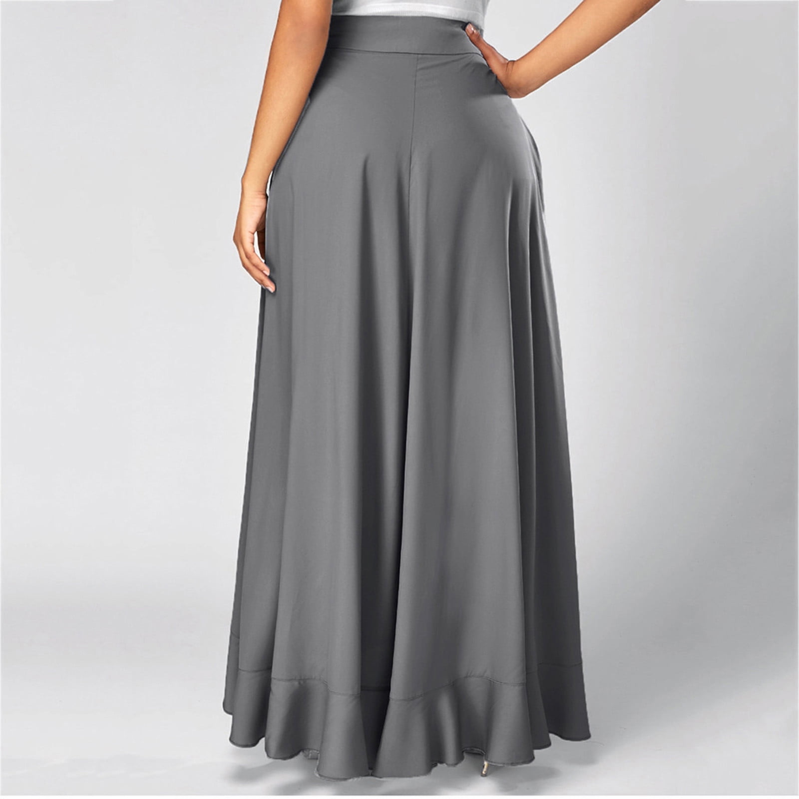 スカート musinsastandardwoman Women's high waist long skirt grey MWAK Mrat Wrap Skirts Women's Casual Hakama Irregular Leaf Bow