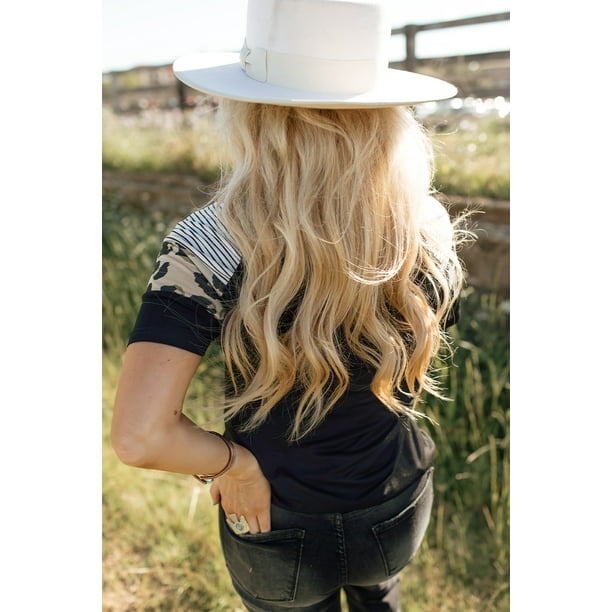 ABPHQTO Camiseta negra de manga corta con estampado de girasoles y rayas de leopardo para mujer