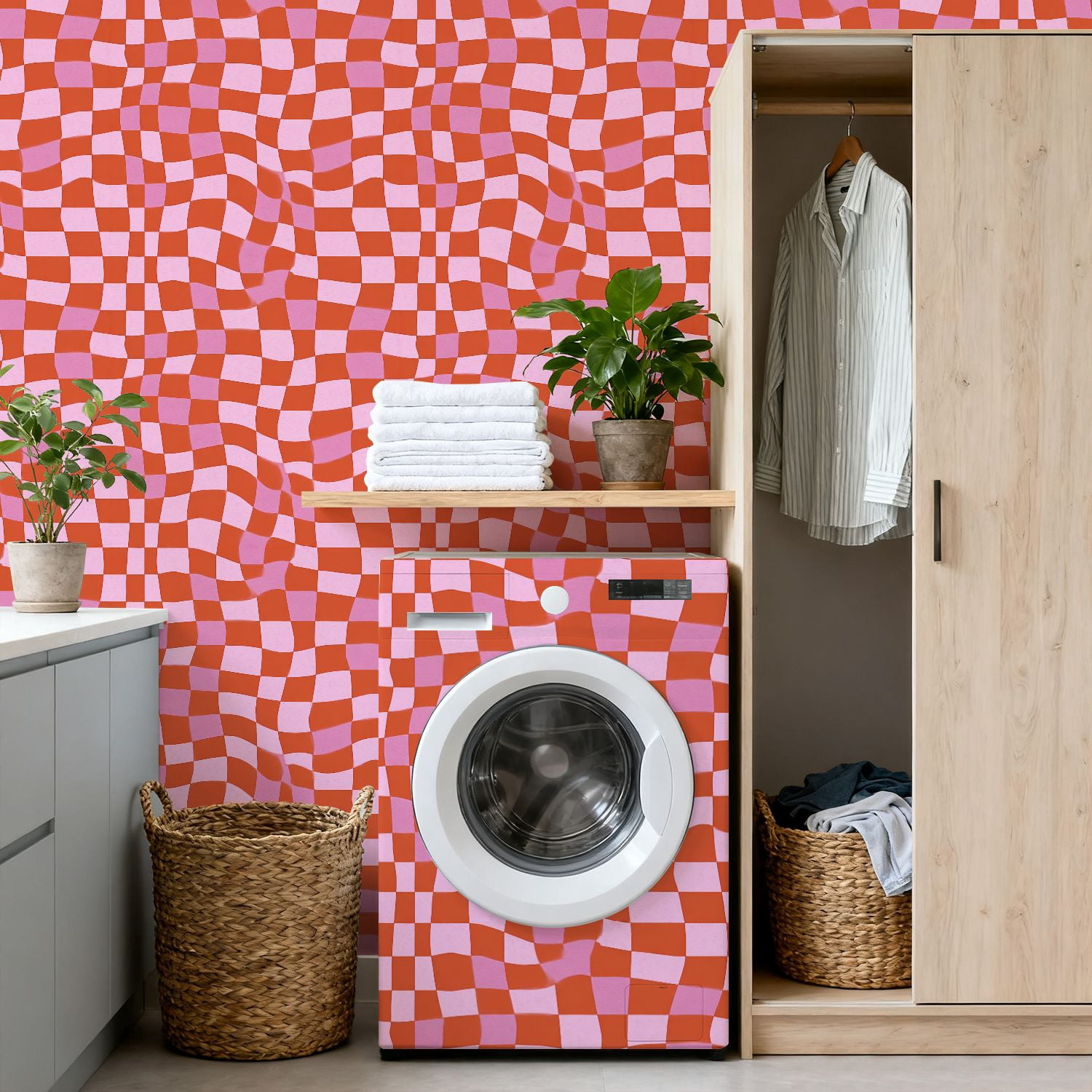Peel and Stick Wallpaper Retro Groovy Wavy Psychedelic Checkerboard Check Y2K 90s Stationary 24in x 118in Contact Paper Removable Self Adhesive Wall Mural Wall Decor for Bedroom Kitchen Cabinets