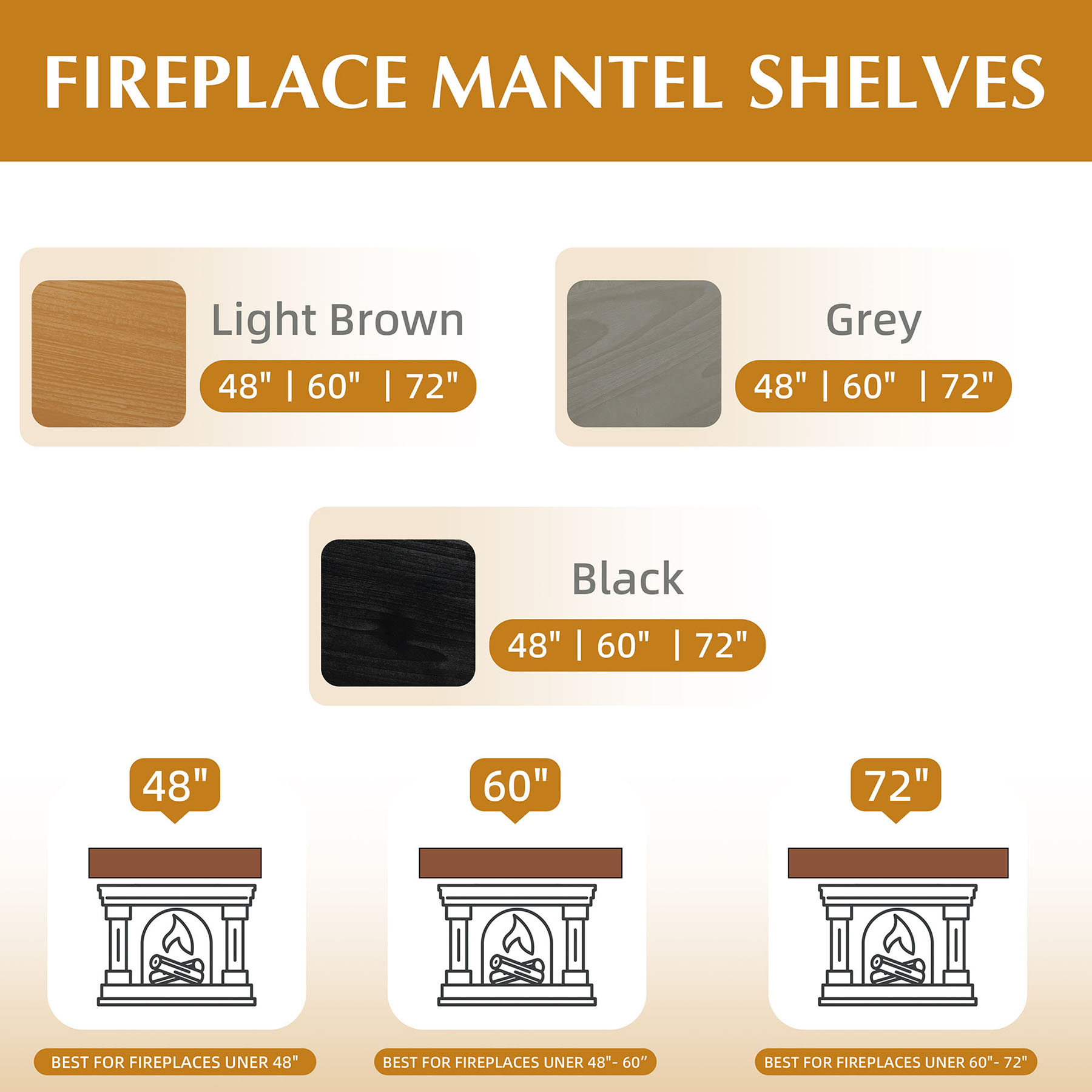 S-HOME 72" Solid Fir Wood Fireplace Mantel Shelf | Wall-Mounted Floating Shelf for Farmhouse & Modern Home Decor