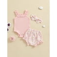 thumbnail image 2 of Nygoyerh Baby Girls Cute Shorts Sets 3M 6M 12M 18M Solid Color Sleeveless Ribbed Cami Romper + Daisy Print Shorts + Headband 3Pcs Newborn Infant Casual Summer Outfits, 2 of 9