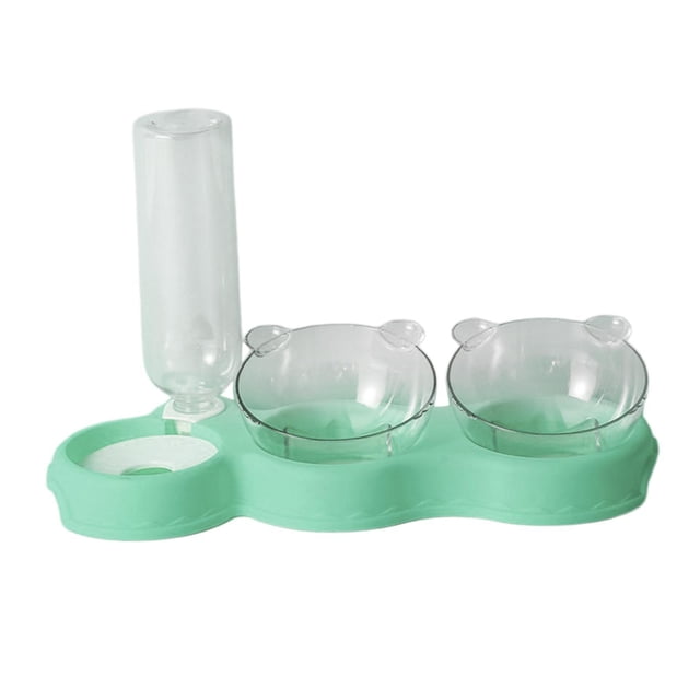 Comedero y bebedero automático para perros y gatos con inclinación de 15 grados y botella. Verde