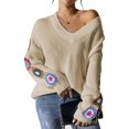 thumbnail image 3 of Suéteres de Punto de Larga con Estampado Floral Bohemio Clásico para Mujer, Estilo Informal, para Otoño e Invierno 2025. Albaricoque S, 3 of 8