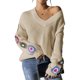 thumbnail image 3 of Suéteres de Punto de Larga con Estampado Floral Bohemio Clásico para Mujer, Estilo Informal, para Otoño e Invierno 2025. Albaricoque S, 3 of 8