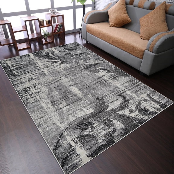 RUGSOTIC CARPETS MACHINE MADE HEATSET POLYPROPYLENE AREA RUGS - 8'x10', Rectangle Shape, Silver Color, Floral Modern Design, High Pile Machine Made Area Rugs for Living Room, Bed Room (M00056)