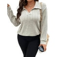 thumbnail image 3 of Women Plus Size Casual Knit Sweater Lapel V Neck Solid Color Tops Light-Weight Long Sleeve Blouses XXXL, 3 of 8