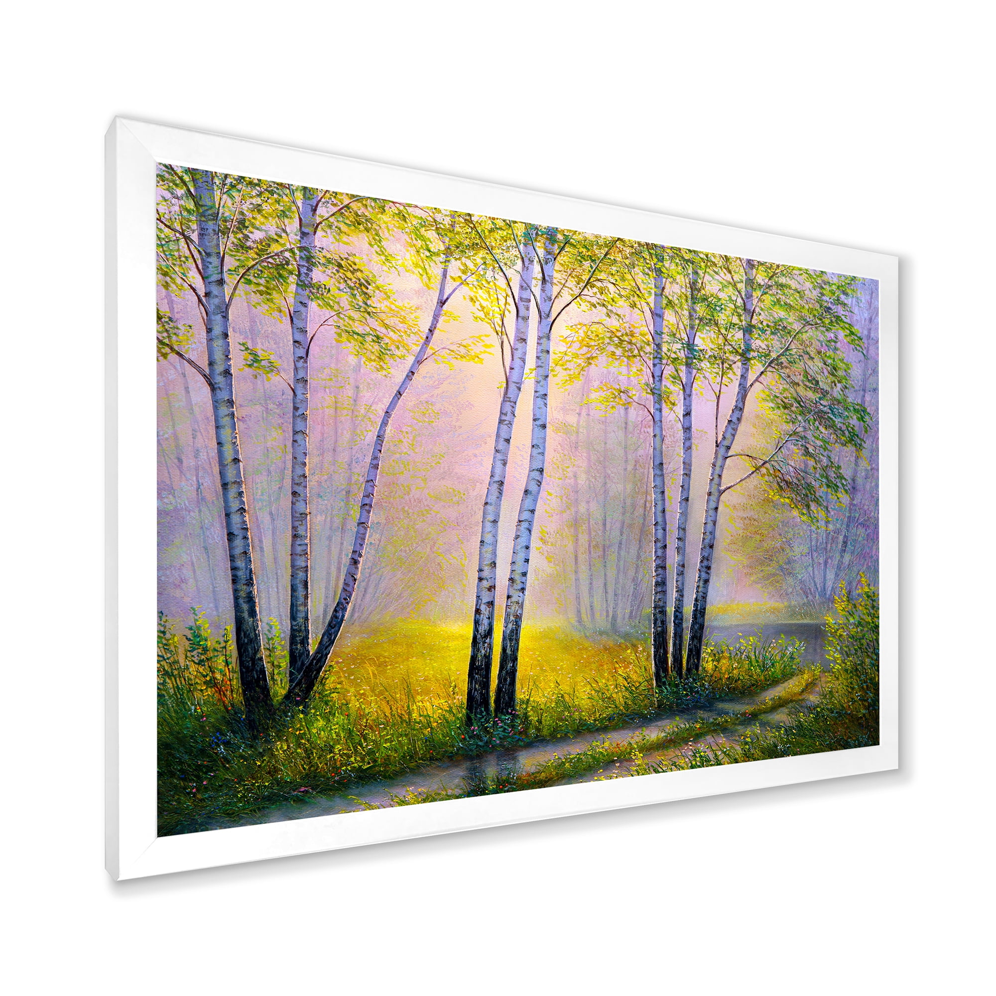 Designart 'Sunrise Glow Through The Birches I' Traditional Framed Art Print