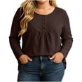 thumbnail image 2 of FAHUOMU Women's Plus Size Top Long Sleeve Button Up Crewneck Waffle Shirts Fall Fashion Lightweight Clothes, 2 of 7