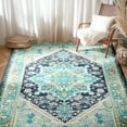 thumbnail image 5 of 5'x7' Area Rugs, Machine Washable Non Slip Area Rug for Living Room, Soft Low Pile Vintage Print Pattern Indoor Bedroom Thin Carpet, Blue & Green, 5 of 5