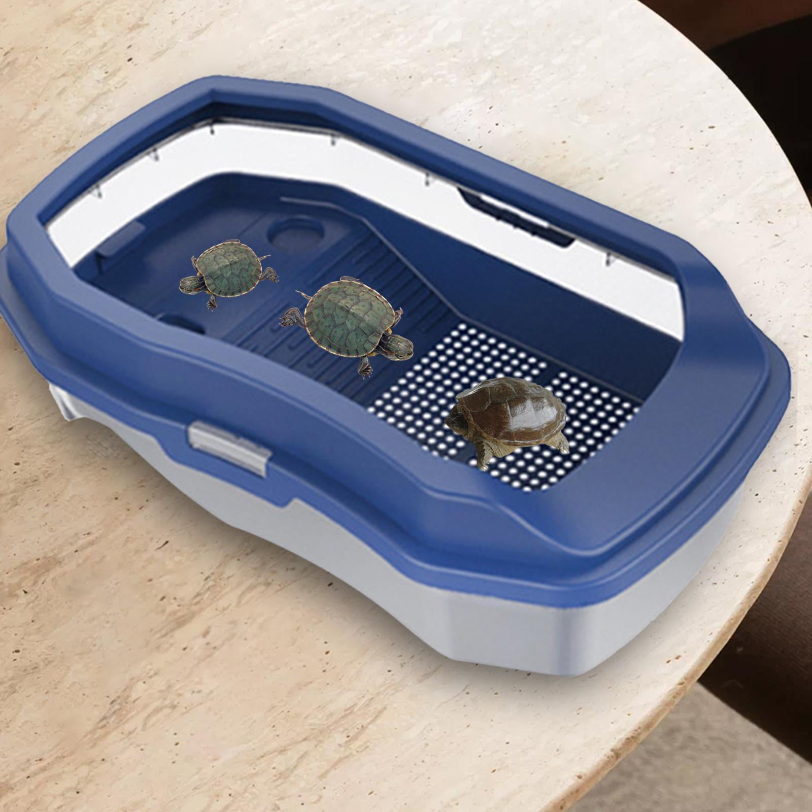 Tooyful Turtle Aquarium Turtle Tank Large Space with Platform Easy to Change Water Reptile Tank Turtle Habitat for Frog Tortoise Turtle Blue