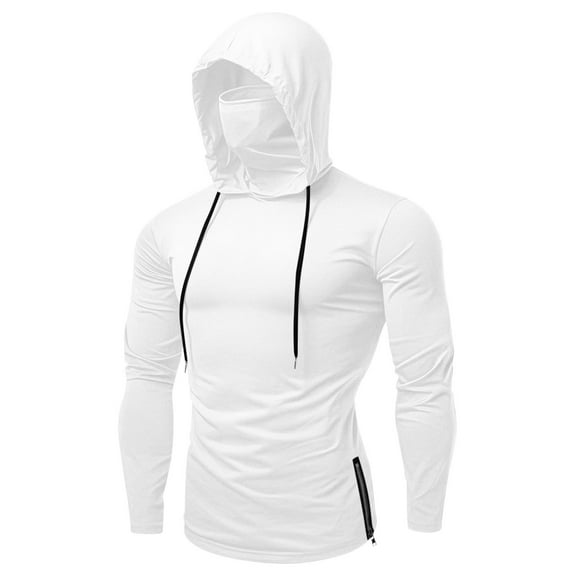hotojiny Men's Performance Fishing Hoodie Shirt Fashion UPF 50  Sun Protection Long Sleeve Muscle Shirts with Mask