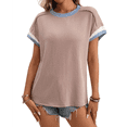 thumbnail image 1 of Blusa Informal de Corta con Cuello Redondo y Bloques de Color Acanalados para Mujer Caqui Oscuro XL, 1 of 10