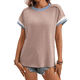 thumbnail image 1 of Blusa Informal de Corta con Cuello Redondo y Bloques de Color Acanalados para Mujer Caqui Oscuro XL, 1 of 10