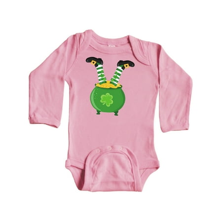 

Inktastic Saint Patrick s Day Pot Of Gold Legs Clovers Gift Baby Boy or Baby Girl Long Sleeve Bodysuit