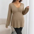 thumbnail image 2 of Eltusu Women Maternity Long Sleeve Tops, V-Neck Pullover Solid Color Comfort Pregnancy Clothes Khaki Size S, 2 of 6