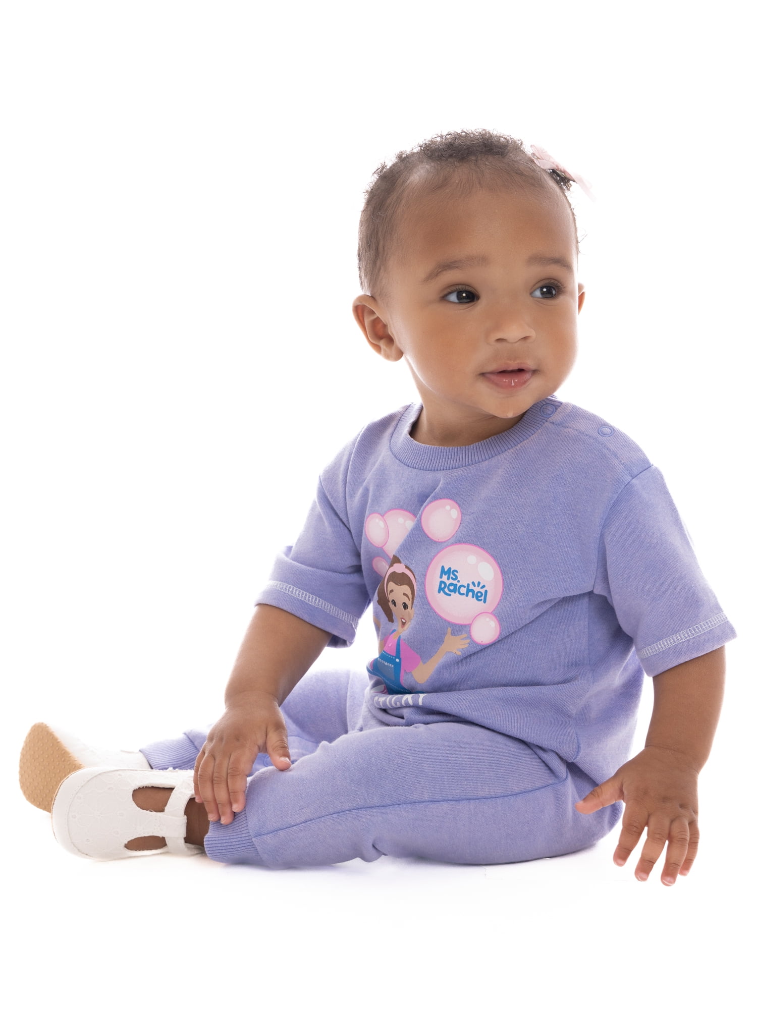 Ms. Rachel Baby Girls' Graphic Romper with Short Sleeves, Sizes 0/3M- 24M