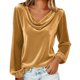 thumbnail image 2 of Xuyuer Metallic Velvet Mesh Splicing Top - Women's Solid Color Elegant Long Sleeve Blouse for Evening Gala Events, Holiday Party Glamour & Luxurious Night Out Ensembles, 2 of 8
