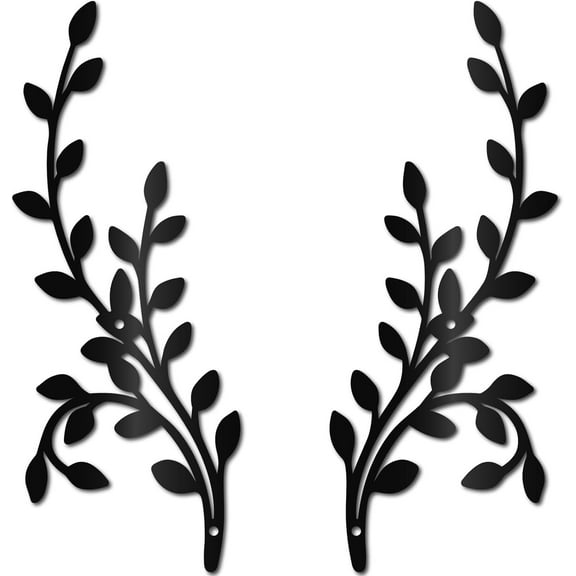2Pcs Metal Tree Leaf Wall Art Decor Vine Olive Leaf Branch Wall Art Black Wrought Iron Scroll Branch Sculpture Hanging Decoration for Indoor Outside Living Room Home Office 11.8x4.7Inch DIY