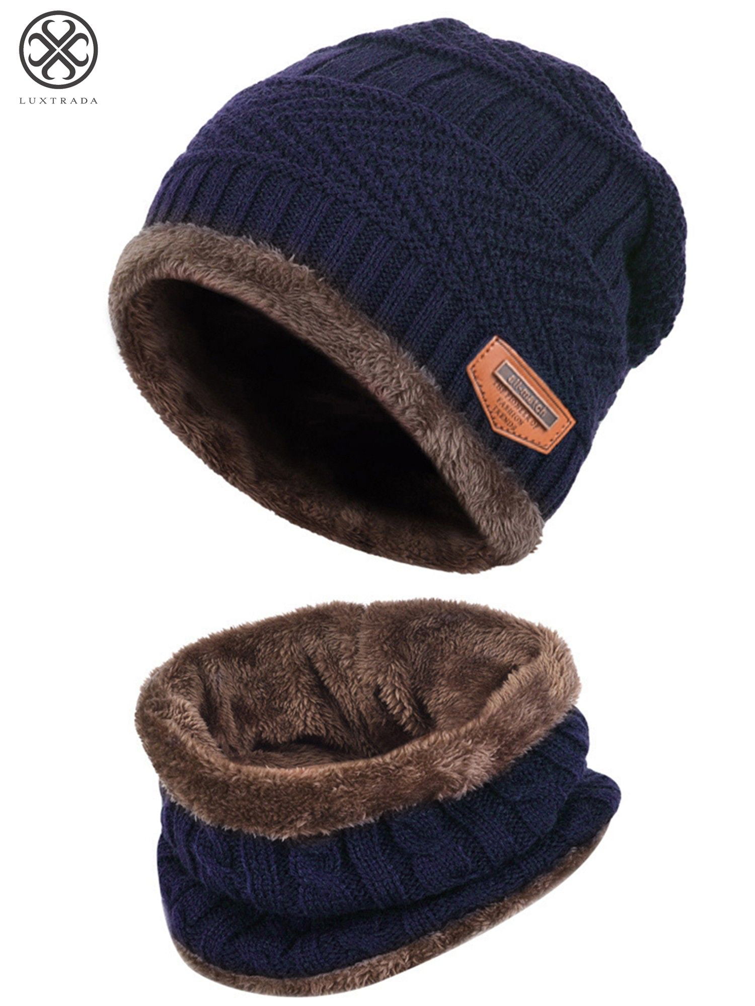 2pcs Kids Boys Girl Winter Hat Circle Scarf Set Warm Fleece Knit Wool Beanie Cap 