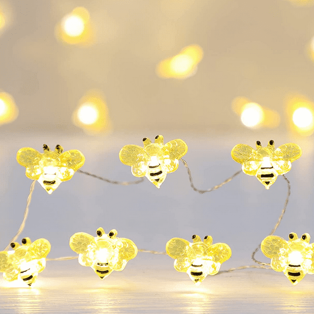 Guirnalda de luces de hadas con forma de abeja de miel, luces de hadas brillantes duraderas hechas a mano para decoración interior y exterior, 8 modos con control remoto (10 pies)