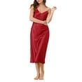 thumbnail image 1 of INSPIRAR CHIC Vestidos de Noche de Satén para Mujeres con Escote en V y Tirantes de Espagueti, Pijamas de Lounge, Vestido Largo de Seda Color Rojo, 1 of 5