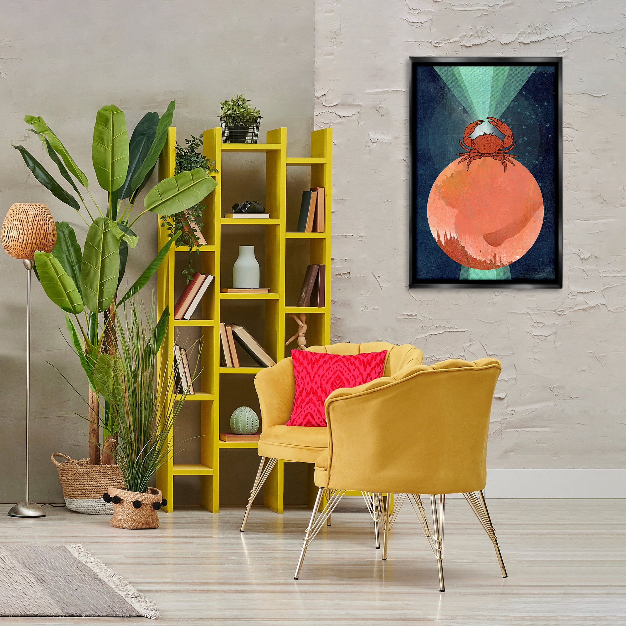 Stupell Industries Surreal Crab on Sphere Animals & Insects Painting Black Floater Framed Canvas Art Print Wall Art, 21 x 31