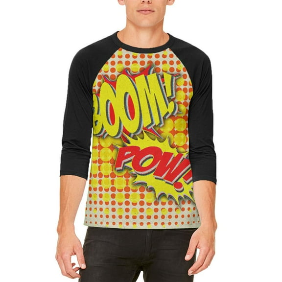 Halloween Boom Pow Vintage Comic Book Costume Mens Raglan T Shirt White-Black SM