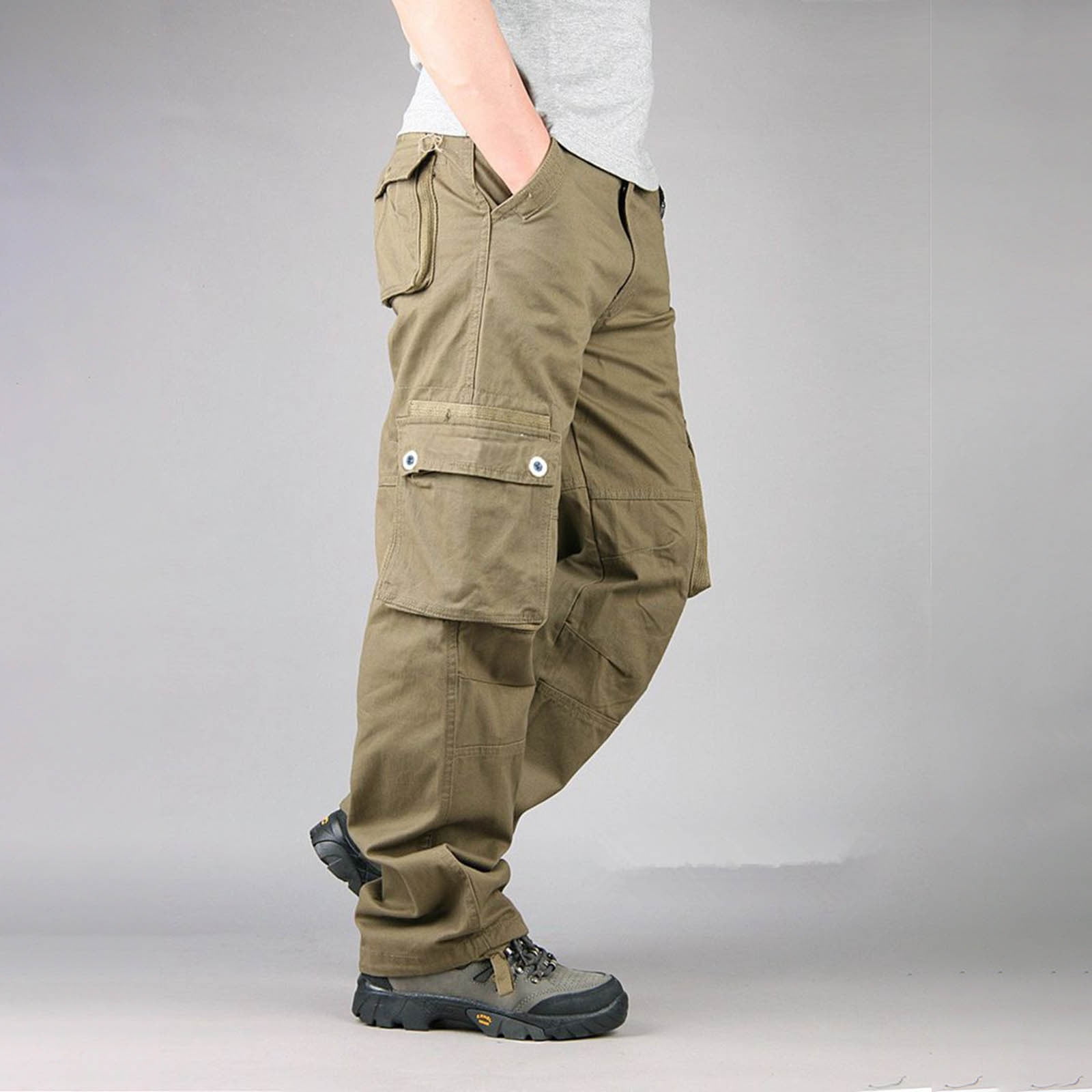 Xysaqa Men's Cotton Multi-Pockets Work Cargo Pants Relaxed