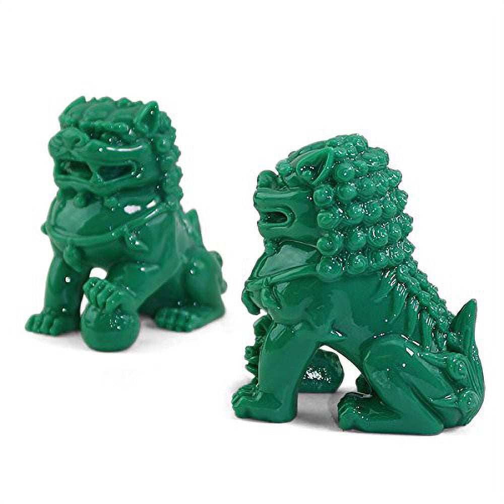 Feng Shui Pair of 3" Green Fu Foo Dogs Guardian Lion Wealth Protection Statue Figurine Paperweights Housewarming Congratulatory Gift EHD