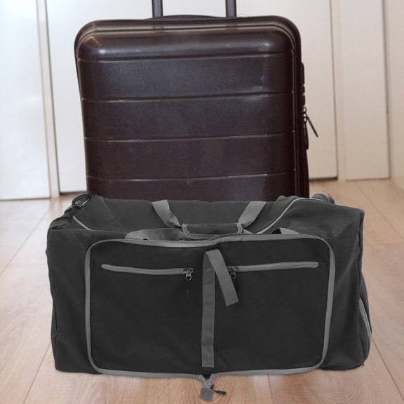 KAKOWELY Foldable Black Duffle Bag Heavy Duty Oxford Cloth for Weekend and Outdoor Travel