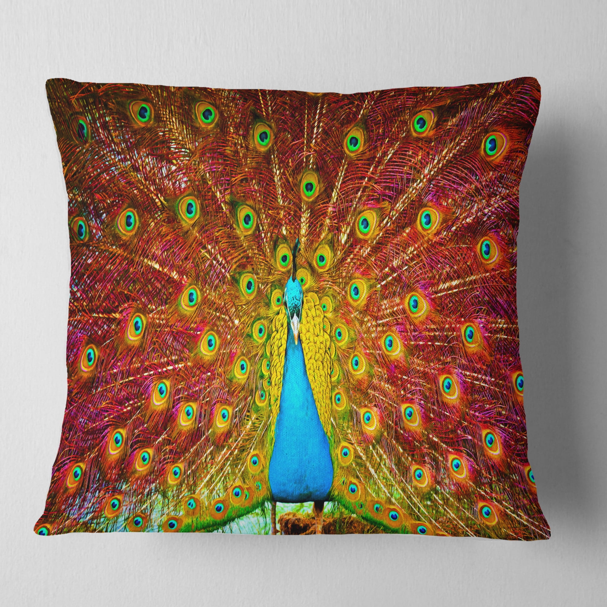 Designart Peacock Dancing - Animal Throw Pillow - 18x18