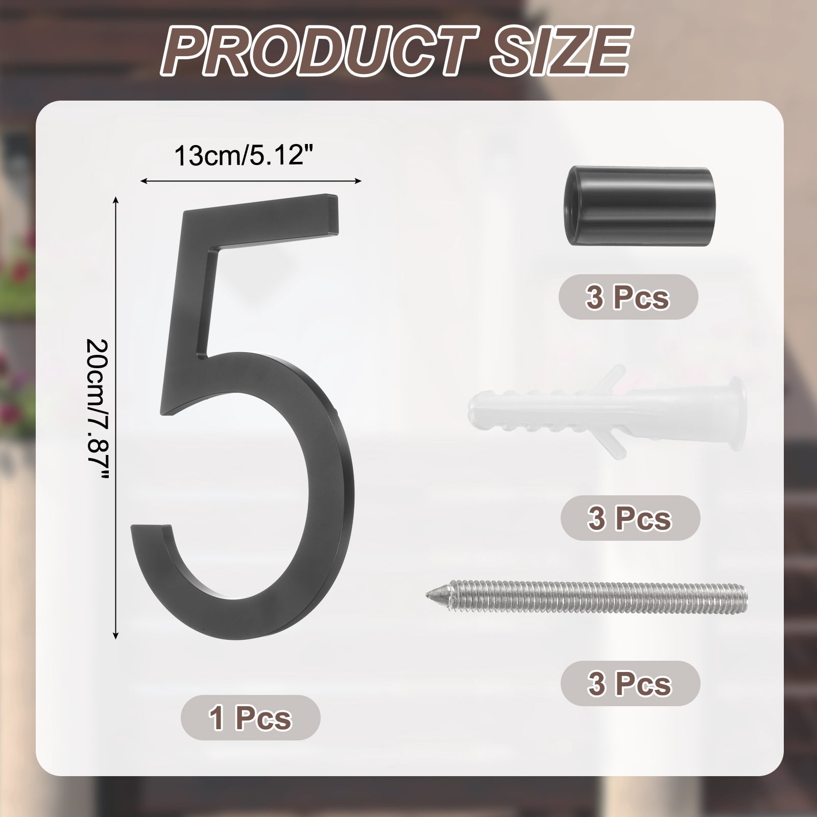 Uxcell 8" Solid Aluminum Floating House Numbers for Outside Address(Number 5, Black)