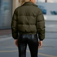 thumbnail image 4 of Stichou Women's 2025 Winter Long Sleeve Zip Puffer Jacket Pockets Baggy Short Coats Army Green L, 4 of 7
