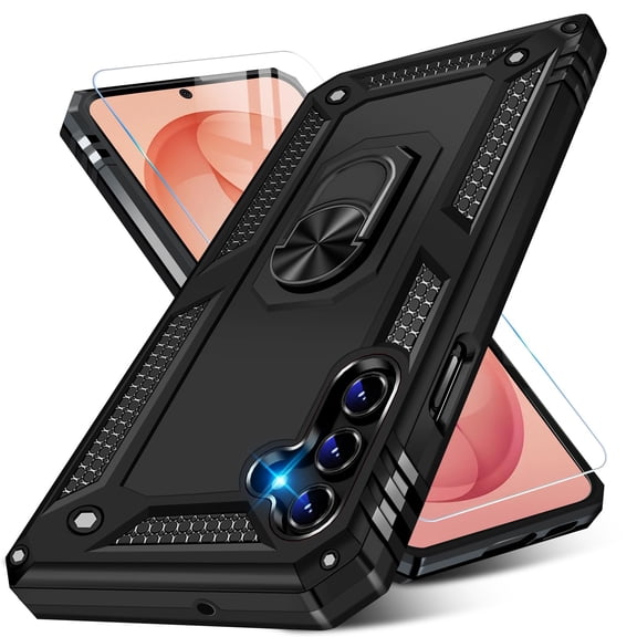 Dteck for Samsung Galaxy S26  / S26 Plus Case with Screen Protector, Shockproof Rugged Protective Phone Cover with Metal Ring Stand,Black