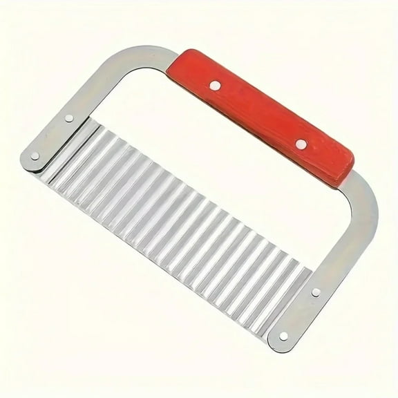 Crinkle Cut Knife Wavy Potato Slicer Stainless Steel French Fry Cutter w/ Wooden Handle - Extra Wide, Sharp & Effortless