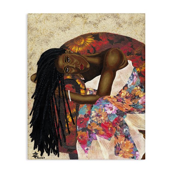 Stupell Industries Bohemian Female with Tropical Print Dress Glam Fashion Canvas Art, 16 x 20, by Alonzo Saunders