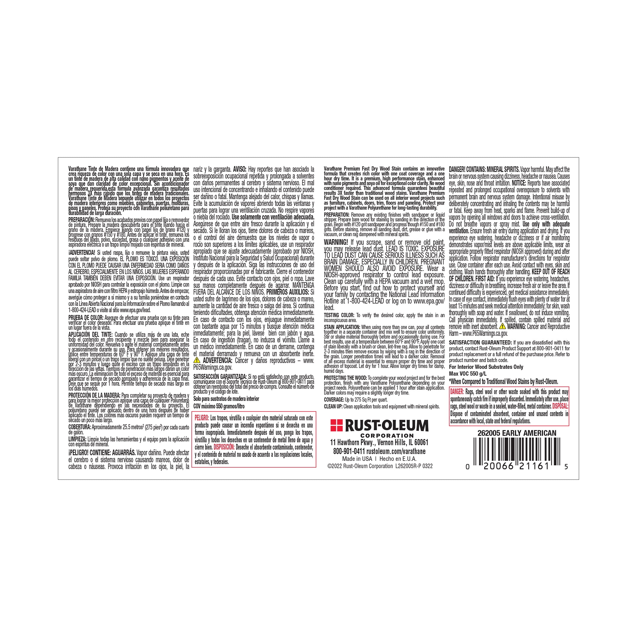Early American, Varathane Premium Fast Dry Wood Stain-262005, Quart