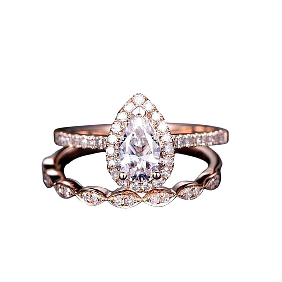 2 Carat Pear cut Moissanite and Moissanite Bridal Set with 18k Gold Plating