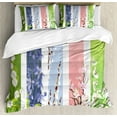 thumbnail image 1 of Flower Queen Size Duvet Cover Set, Spring Flowers on Different Backgrounds Lily Blossoms Valley Primrose Floral Print, Decorative 3 Piece Bedding Set with 2 Pillow Shams, Multicolor, by Ambesonne, 1 of 3
