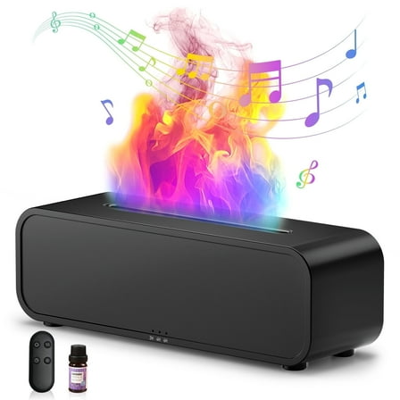 Noahstrong Flame Oil Diffuser Humidifier, 250ml Essential Oil Diffusers for Large Rooms, Dynamic Fire Flame Sound Pickup, Cool Mist Oil Diffuser for Home with 7 Color Lights, Remote Control, Black