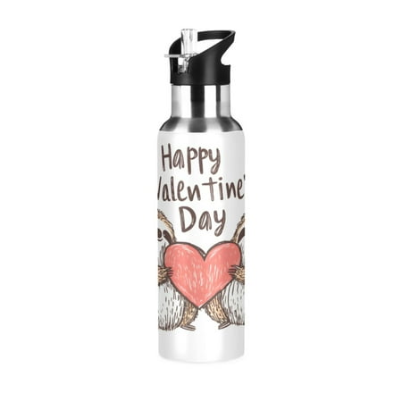

ALAZA Sloth in Love Water Bottle Insulated Flask Stainless Steel Straw Lid 20 oz