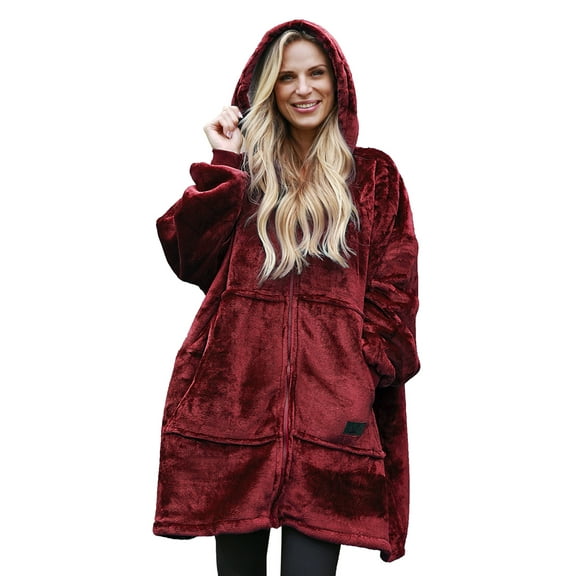Solaris Deluxe Reversible Fleece Oversized Blanket Sweatshirt with Hood Super Soft Warm Large Plush Sleeved Throws for Adult Wom