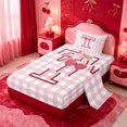 thumbnail image 2 of meiyoeat Pink Checkered Initial T Twin Sheets,Bowknot Cherry Monogrammed Print Bedding For Girl,3 Pieces,1 Fitted Sheet and 1 Pillowcase, 2 of 6
