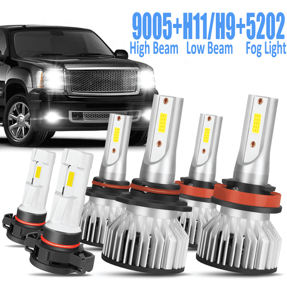 For GMC Sierra 1500 2007-2011 LED Headlight High Low Beam Fog Light Bulbs White 6pcs
