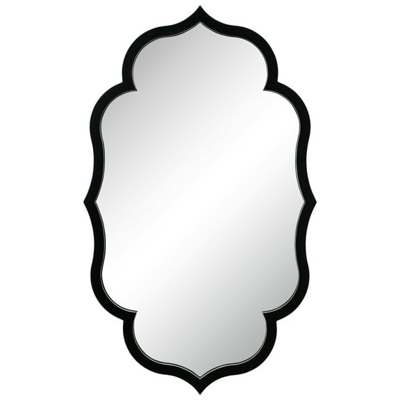 Curved Scalloped Wall Mirror on Black Matte Frame with Washed White Edges