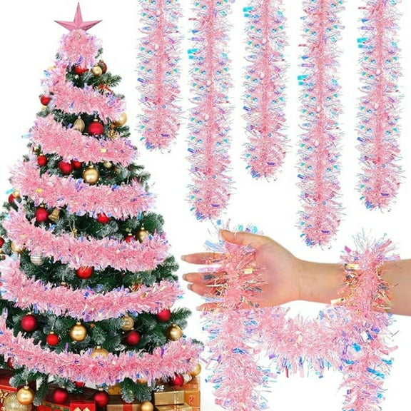 Pink Tinsel Garland Christmas Tree Decor for Wedding Birthday Party Supplies 19.7 Ft