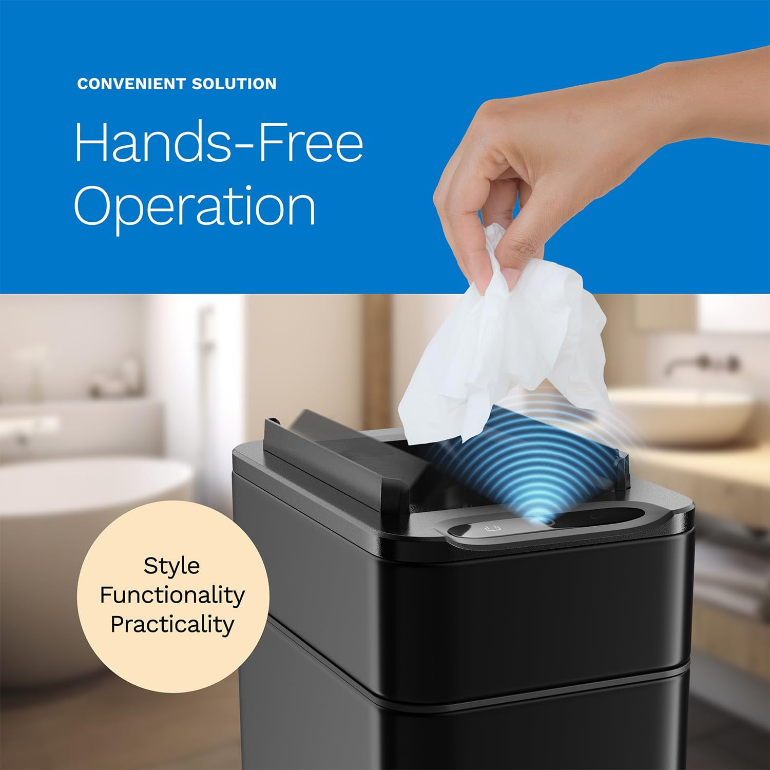(2 pack) hOmeLabs Durable 2.4 Gallon Sensor Trash Can, Retractable Butterfly Lid, Batteries Included, Space-Efficient, Easy Clean, Battery-Powered - Matte Black