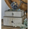 thumbnail image 3 of DecMode Gray Leather Handmade Cowhide Storage Decorative Box with Leather Loop Closure and Stitching Detail, Set of 2 10", 11"W, 3 of 14