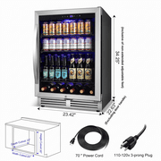 TITTLA 24 inch Beverage Refrigerator,190 Cans Beverage Cooler with metal Shelves,Under Counter Refrigerator,Silver